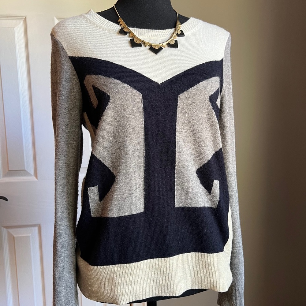 J. Crew Geometric Colorblock Cashmere blend Crewneck Sweater